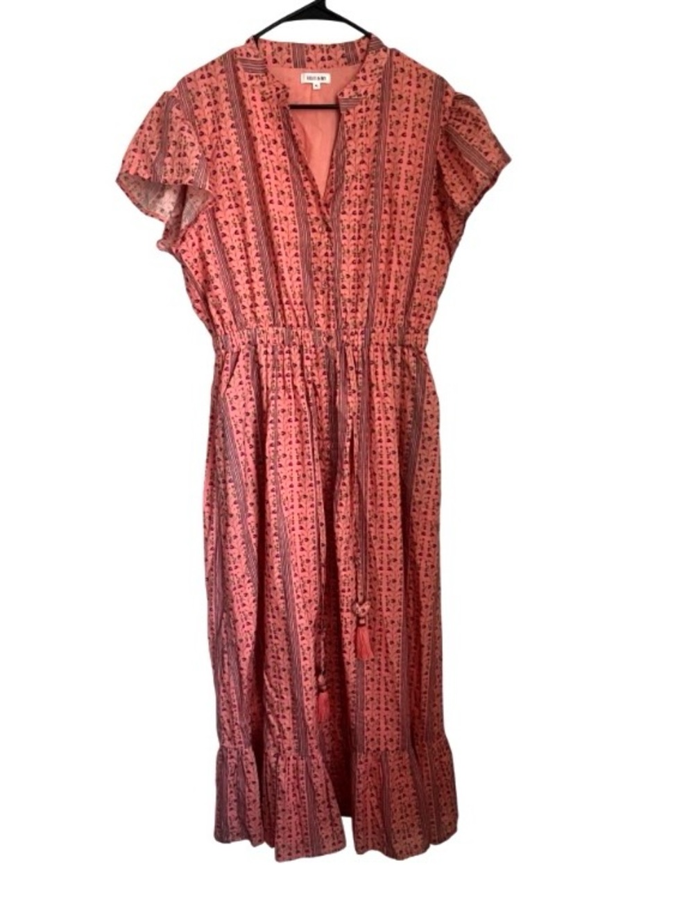 Beau & Ro Pink Floral Print Cotton Maxi Dress Women's Size XL